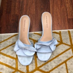 WHOWHATWEAR Blue Faux Suede Mules